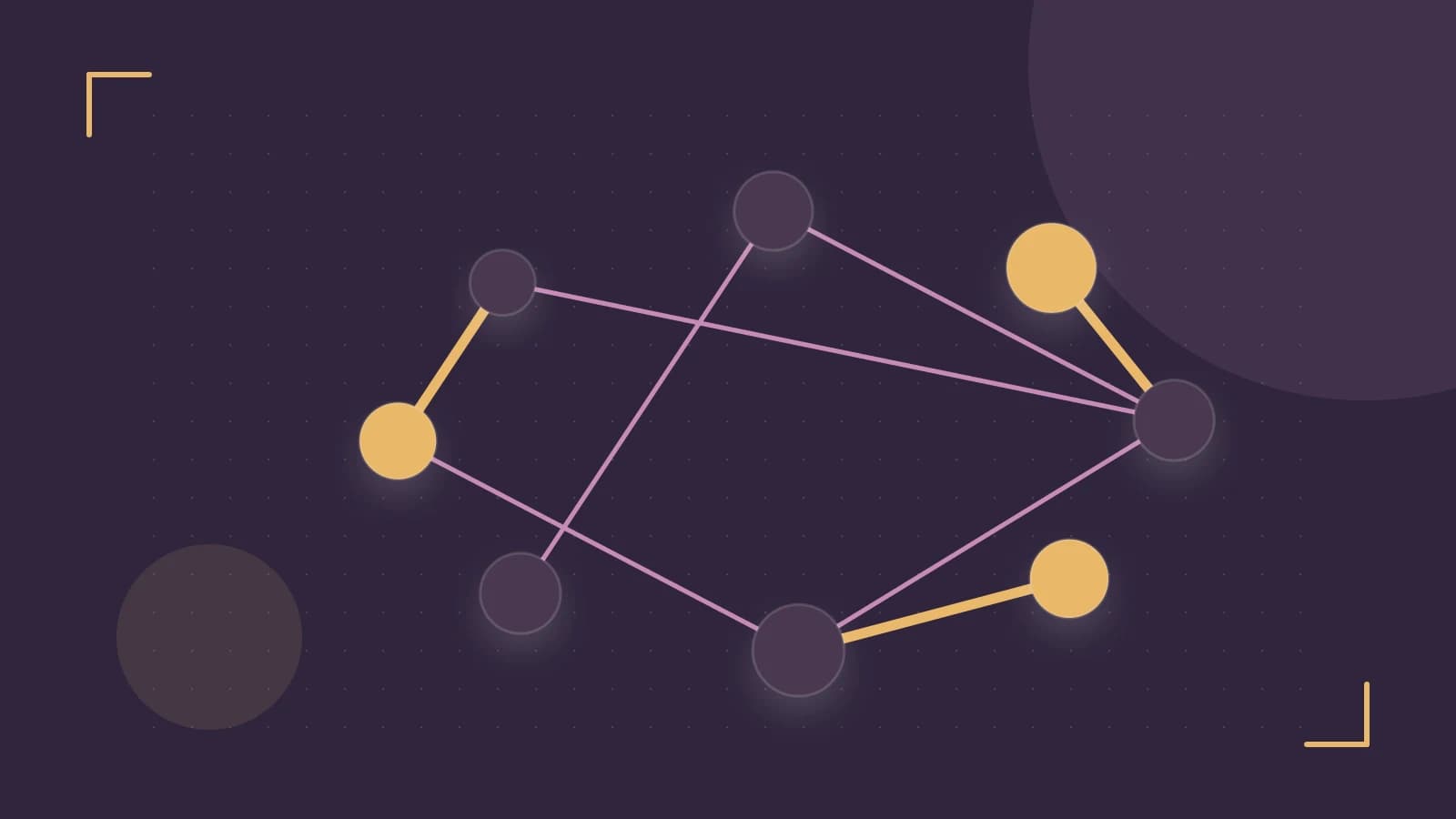 Editorial illustration of an algorithmic node graph with branching paths and a highlighted result