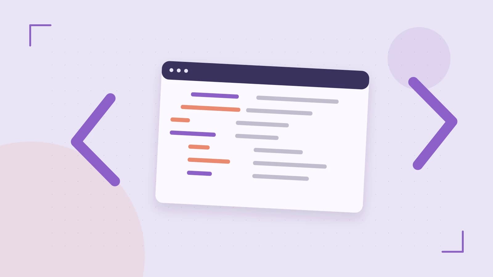 Editorial illustration of an abstract code editor, syntax blocks and oversized programming brackets