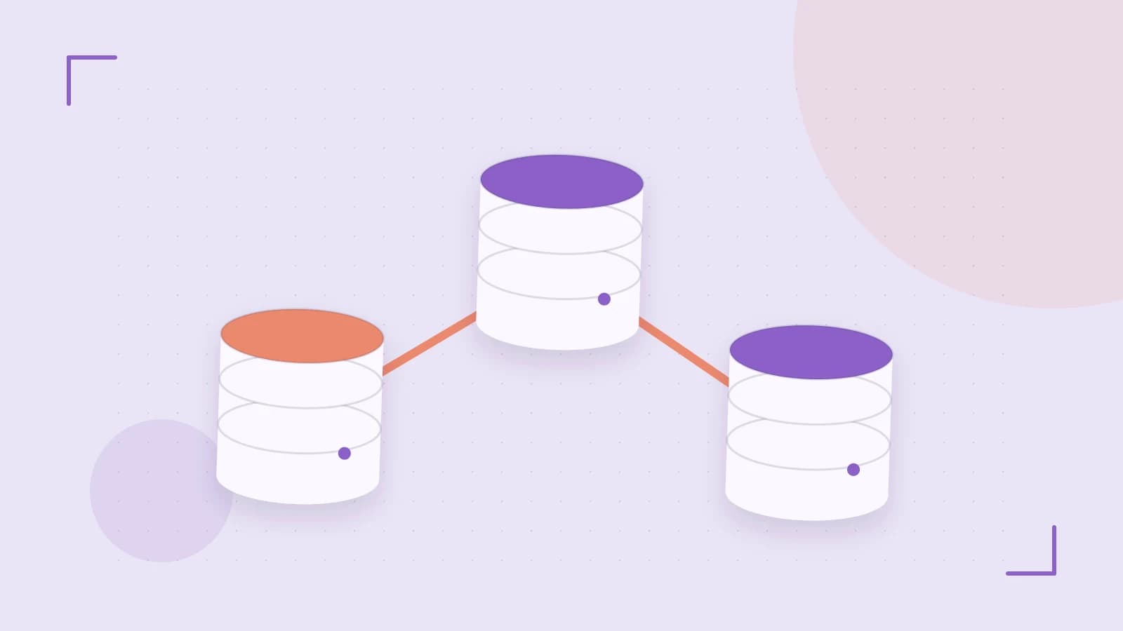 Editorial illustration of structured records, database cylinders and relationships between tables