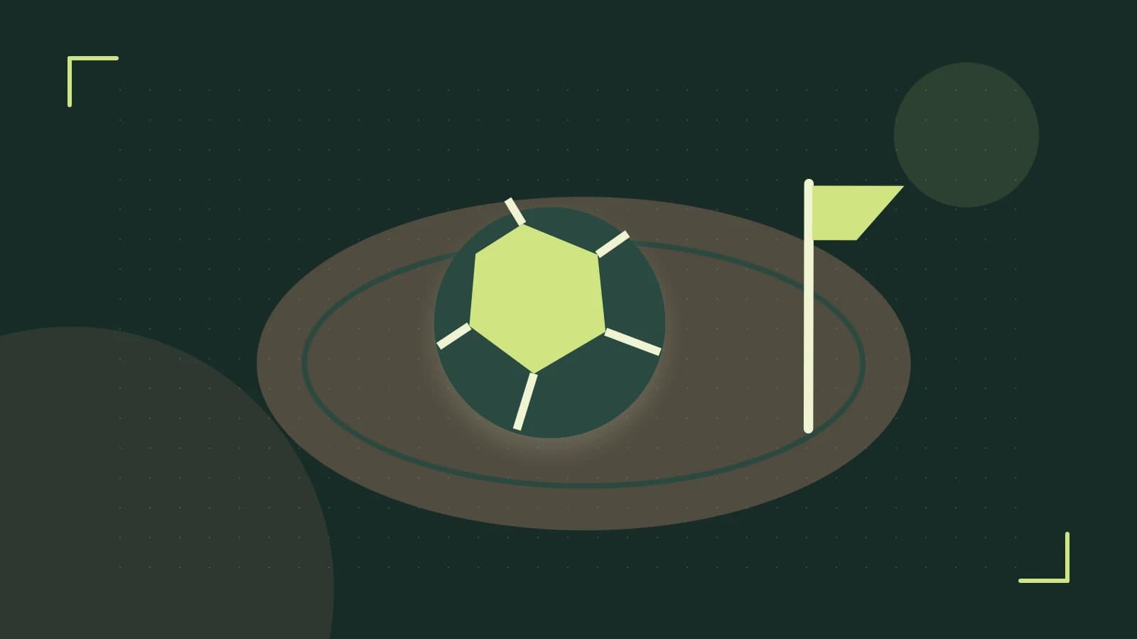 Editorial illustration of a stylized sports ball, stadium geometry and dynamic arcs