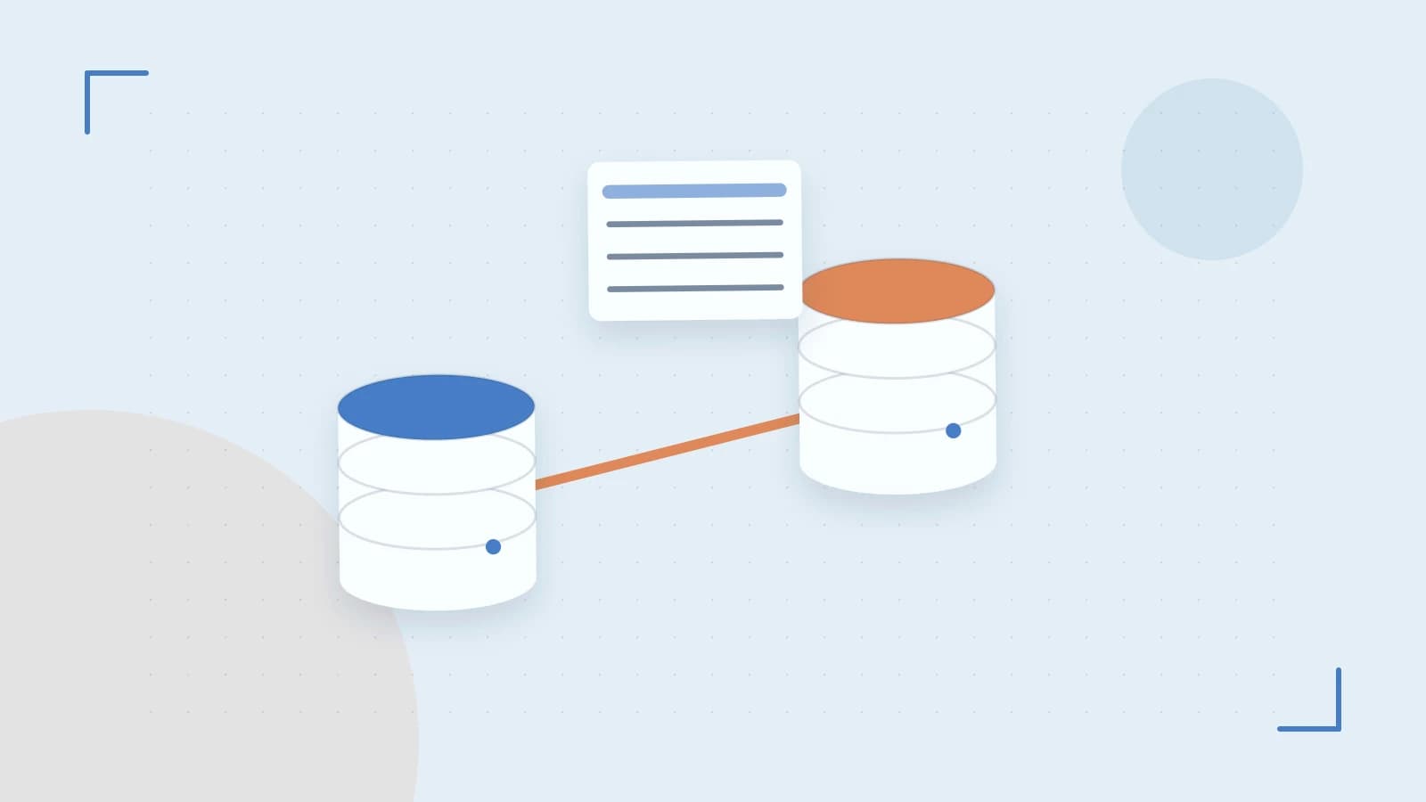 Editorial illustration of structured records, database cylinders and relationships between tables