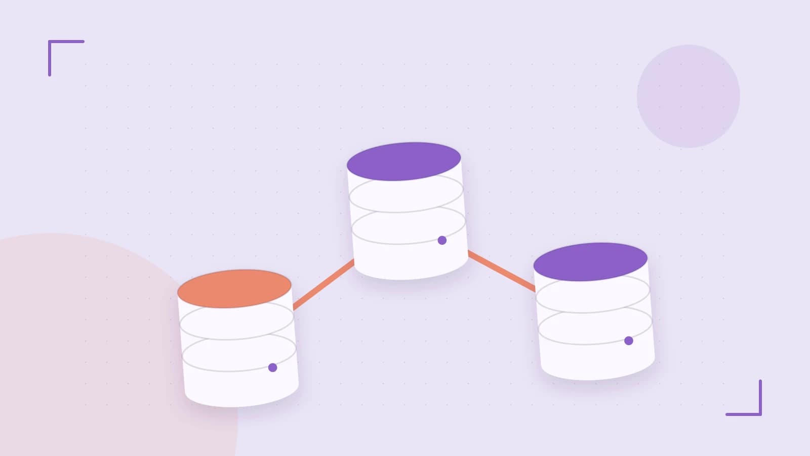Editorial illustration of structured records, database cylinders and relationships between tables