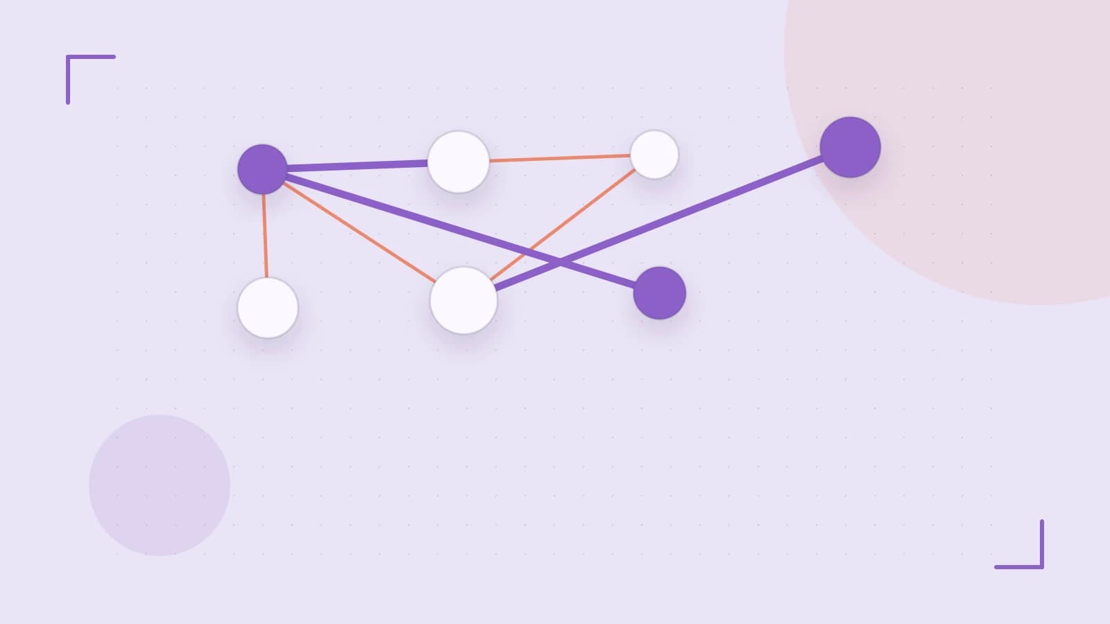 Editorial illustration of an algorithmic node graph with branching paths and a highlighted result
