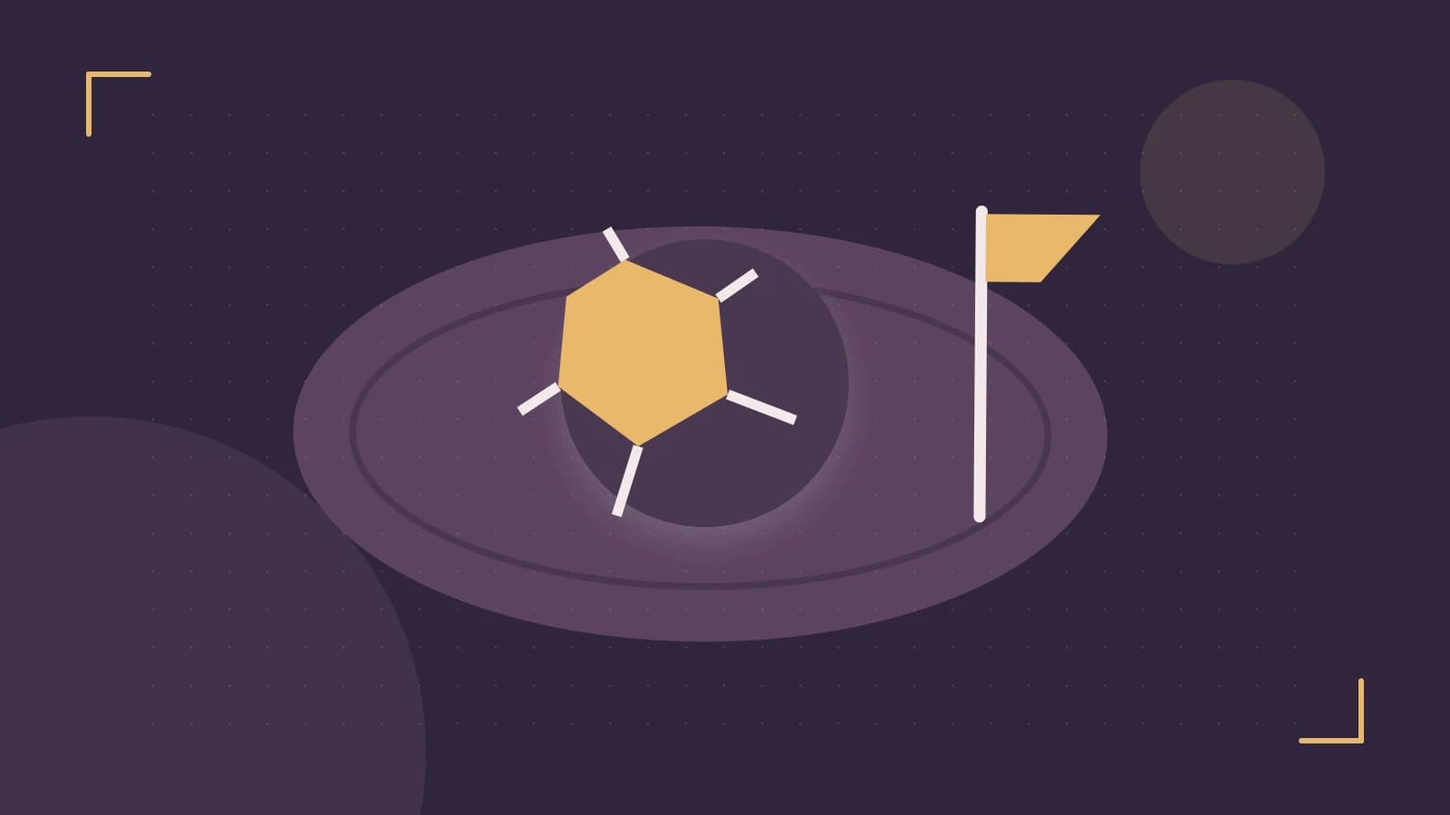 Editorial illustration of a stylized sports ball, stadium geometry and dynamic arcs