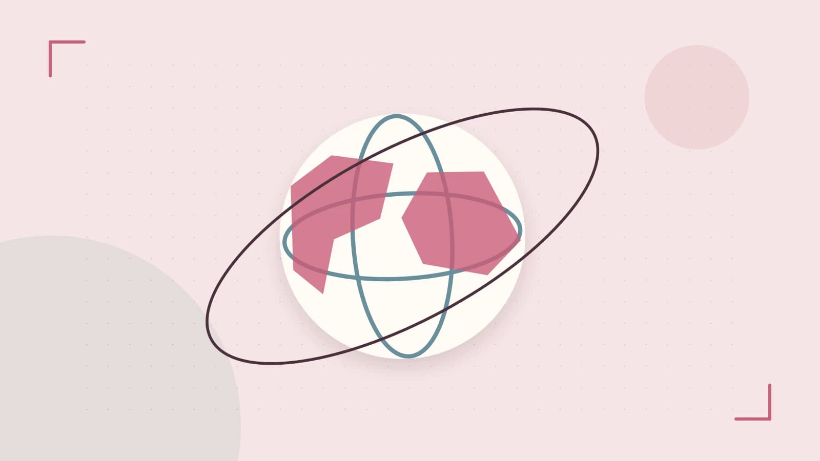Editorial illustration of an editorial globe with meridians and layered geographic shapes