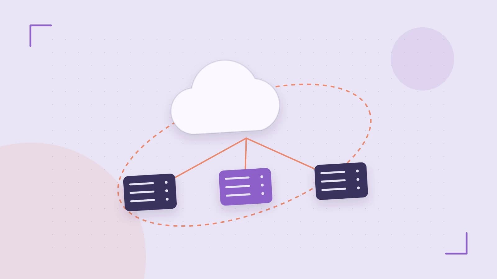 Editorial illustration of cloud infrastructure, connected server racks and an orbital service map