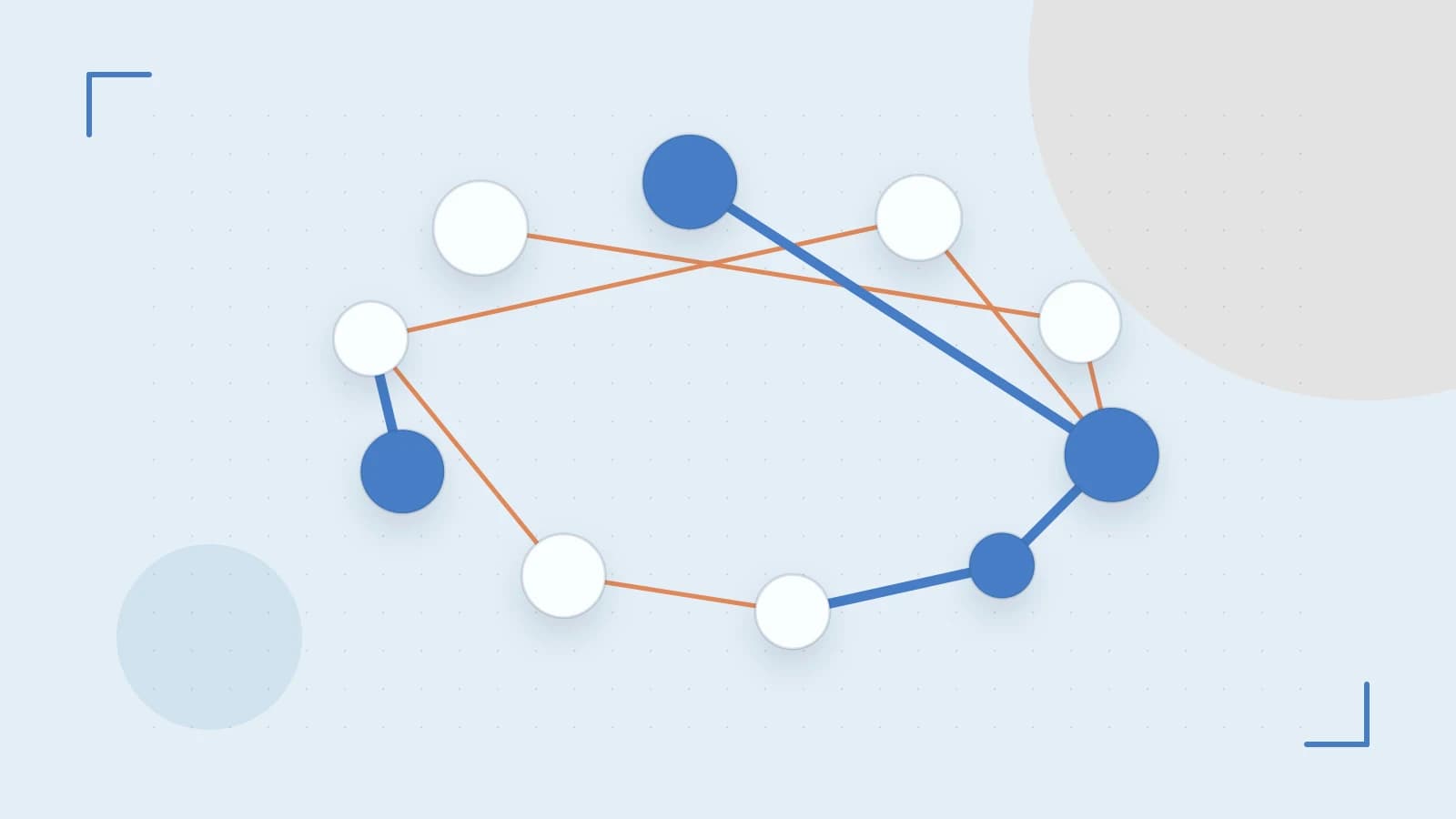 Editorial illustration of an algorithmic node graph with branching paths and a highlighted result