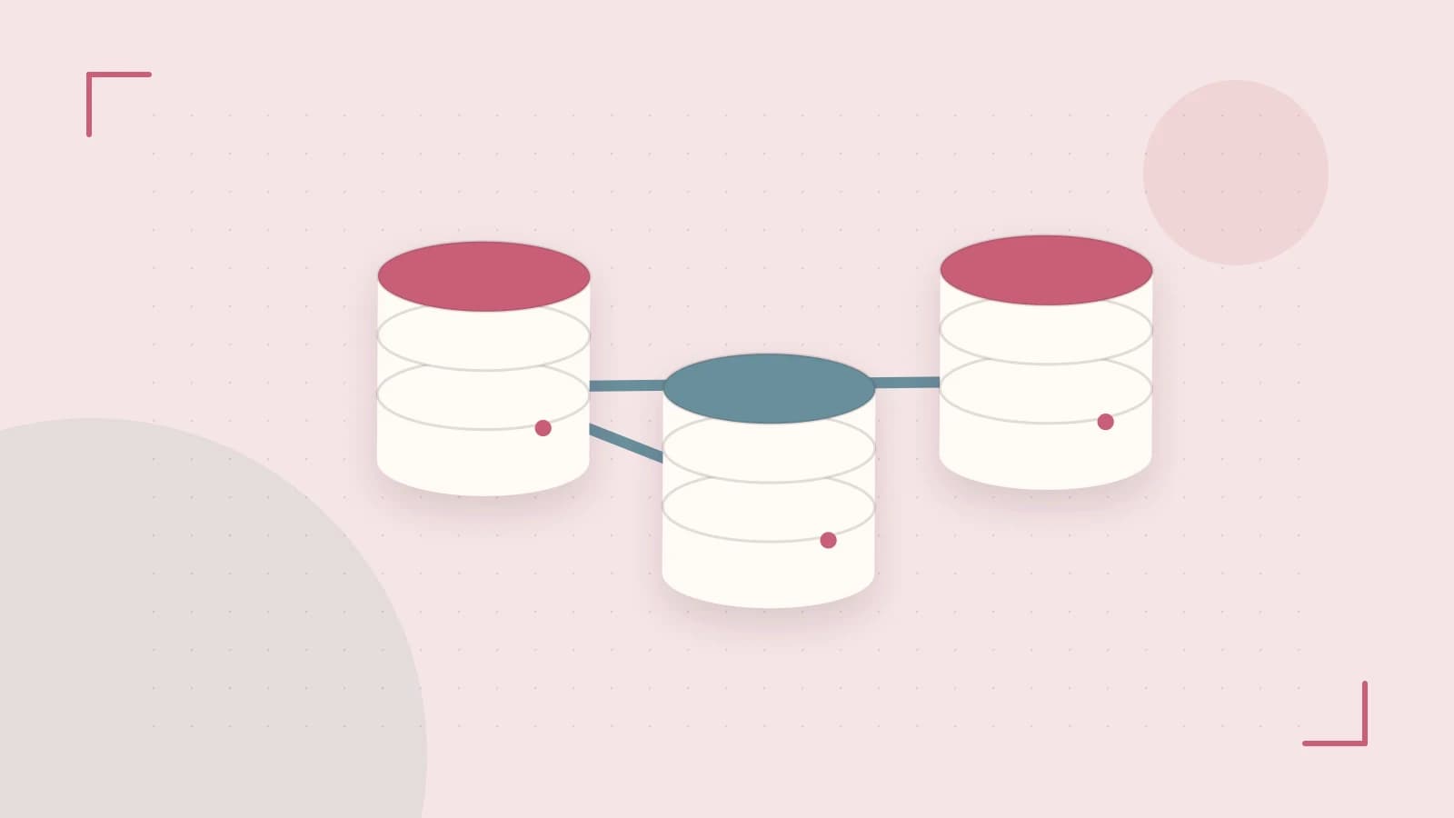 Editorial illustration of structured records, database cylinders and relationships between tables