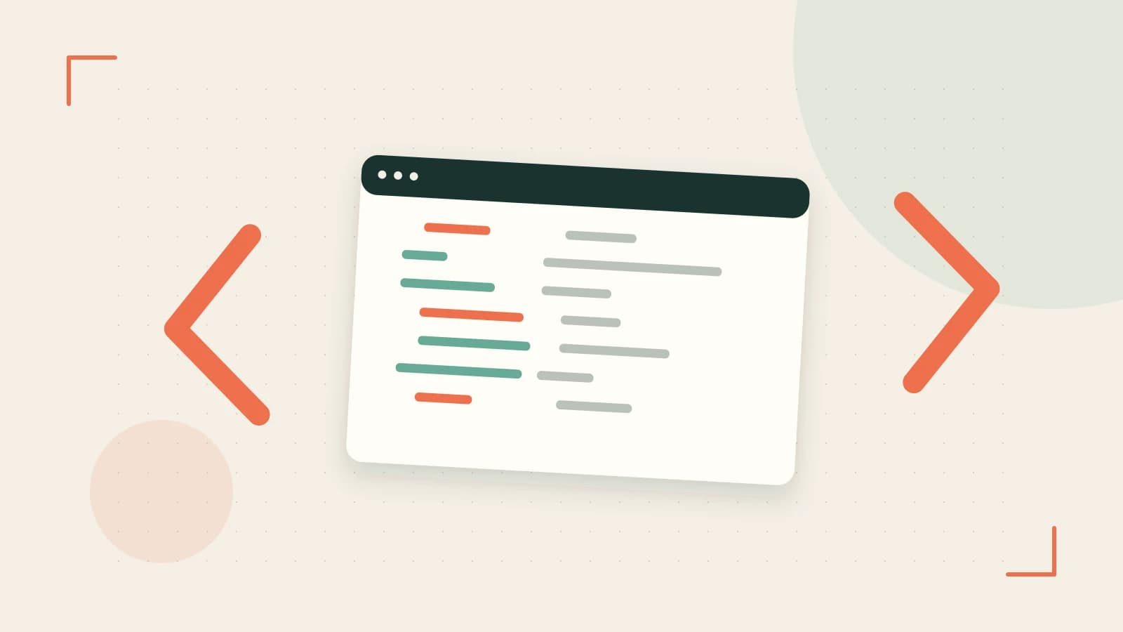 Editorial illustration of an abstract code editor, syntax blocks and oversized programming brackets