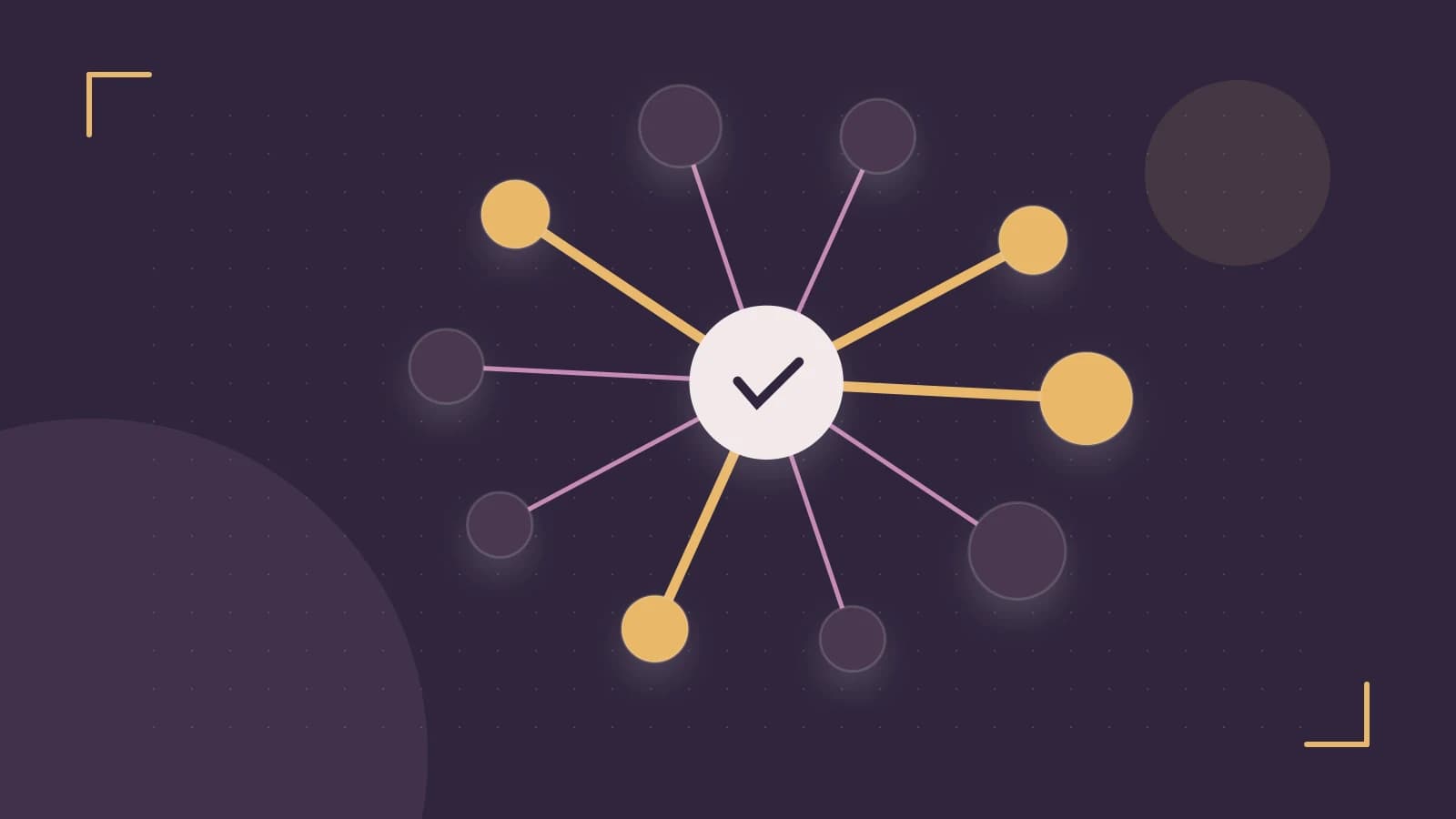 Editorial illustration of an algorithmic node graph with branching paths and a highlighted result
