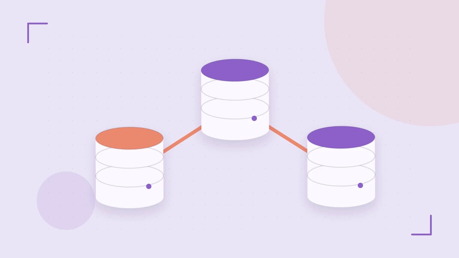 Editorial illustration of structured records, database cylinders and relationships between tables