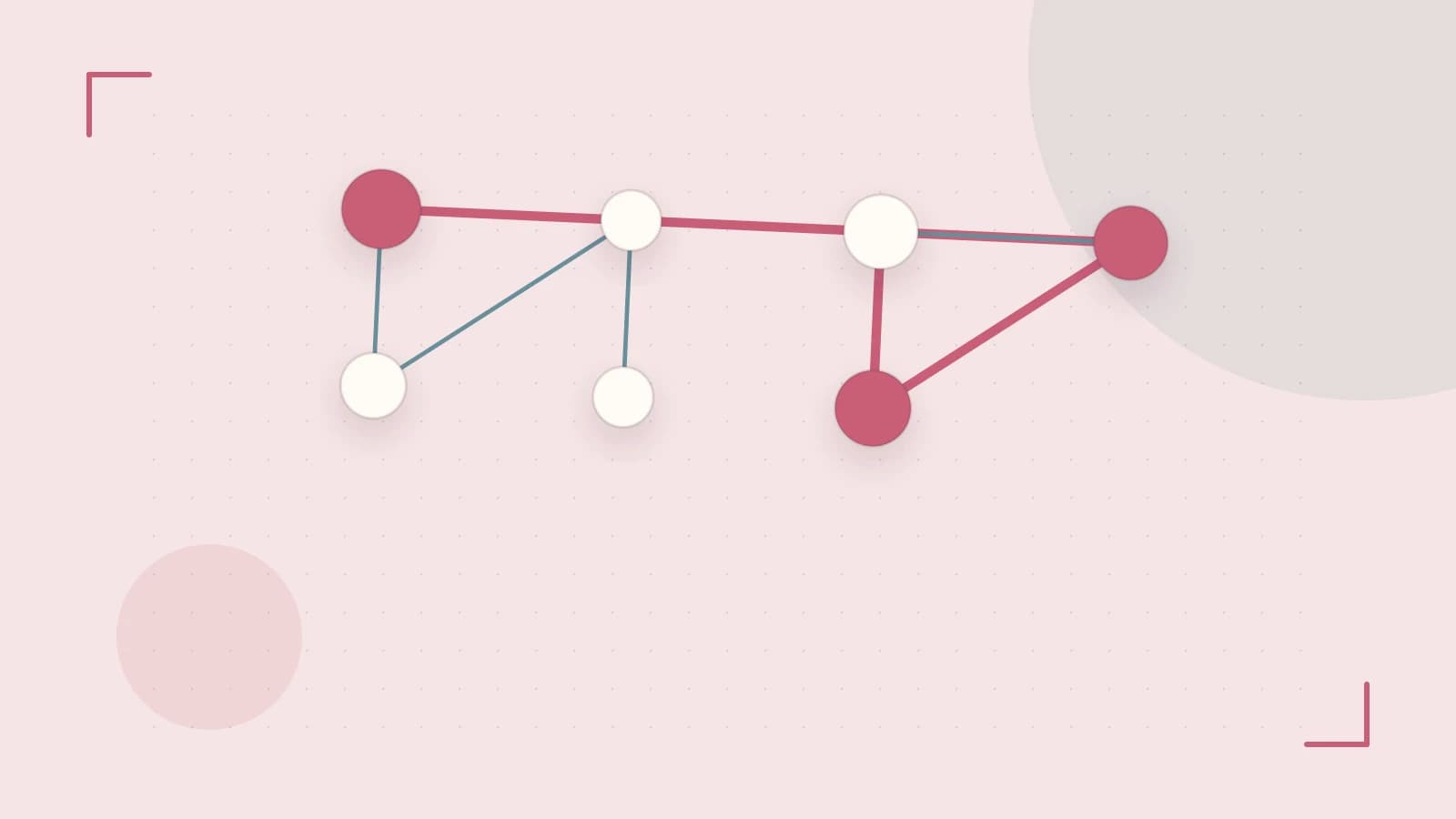 Editorial illustration of an algorithmic node graph with branching paths and a highlighted result