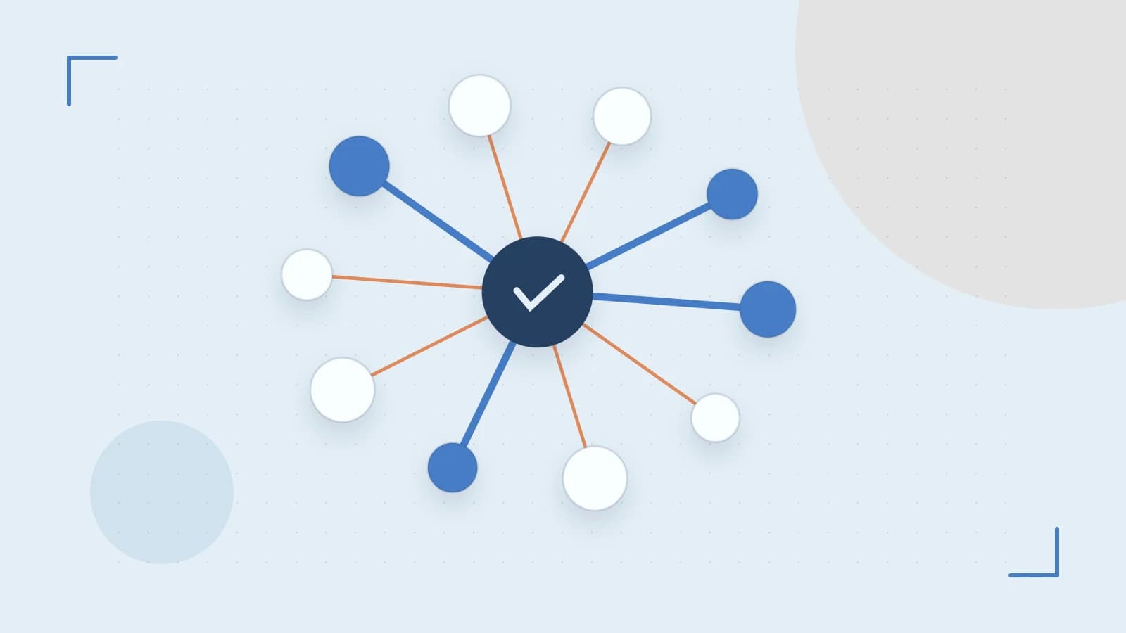 Editorial illustration of an algorithmic node graph with branching paths and a highlighted result