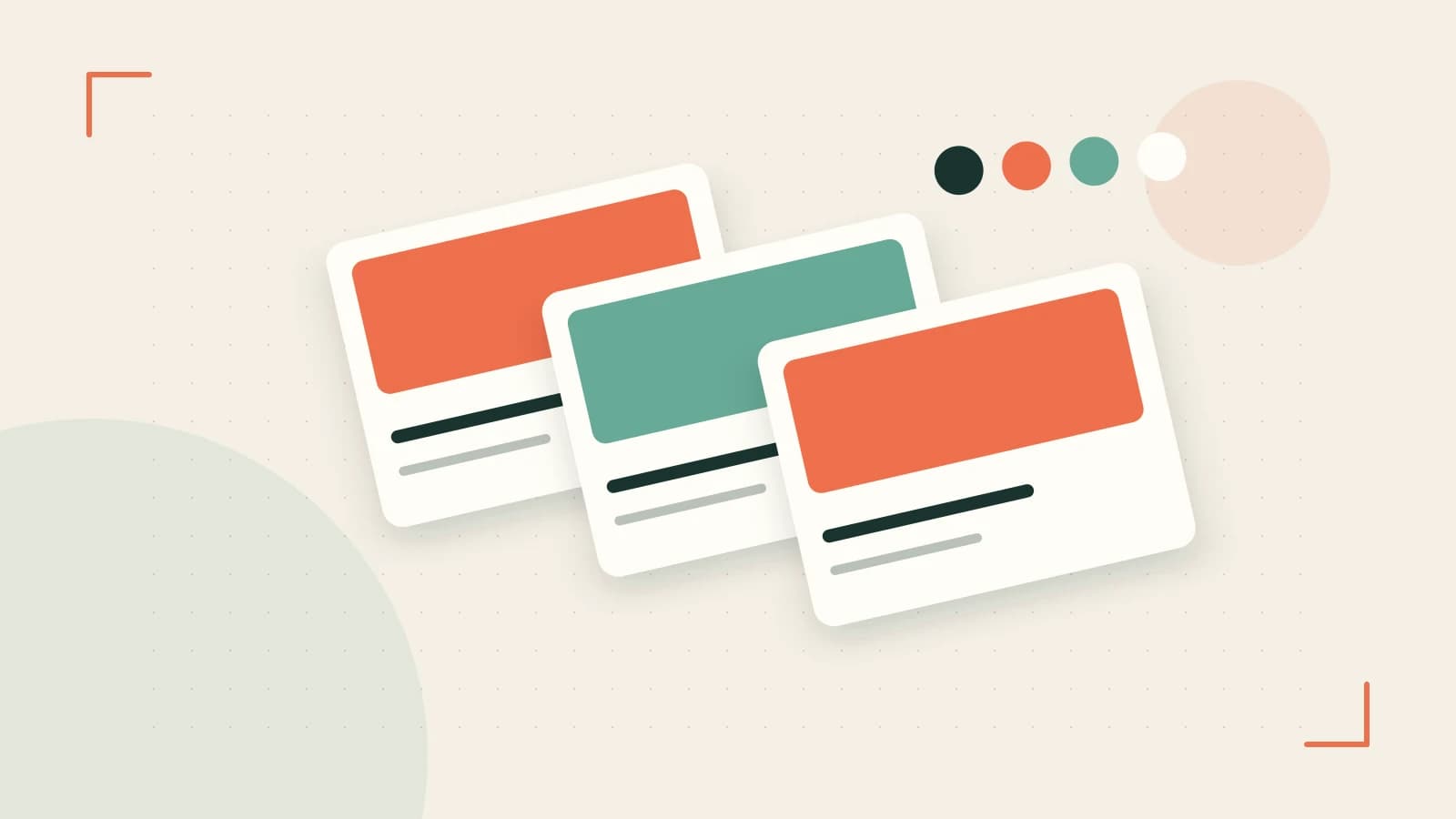 Editorial illustration of responsive browser layouts, overlapping design components and a color system