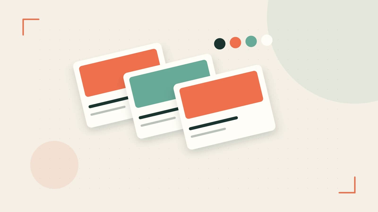 Editorial illustration of responsive browser layouts, overlapping design components and a color system
