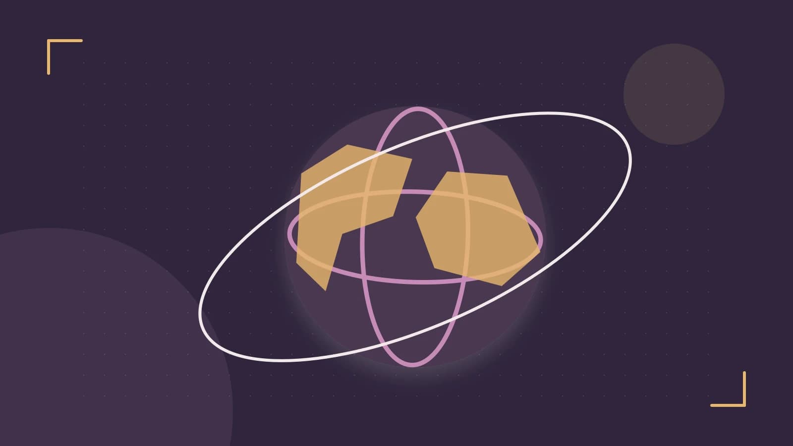 Editorial illustration of an editorial globe with meridians and layered geographic shapes