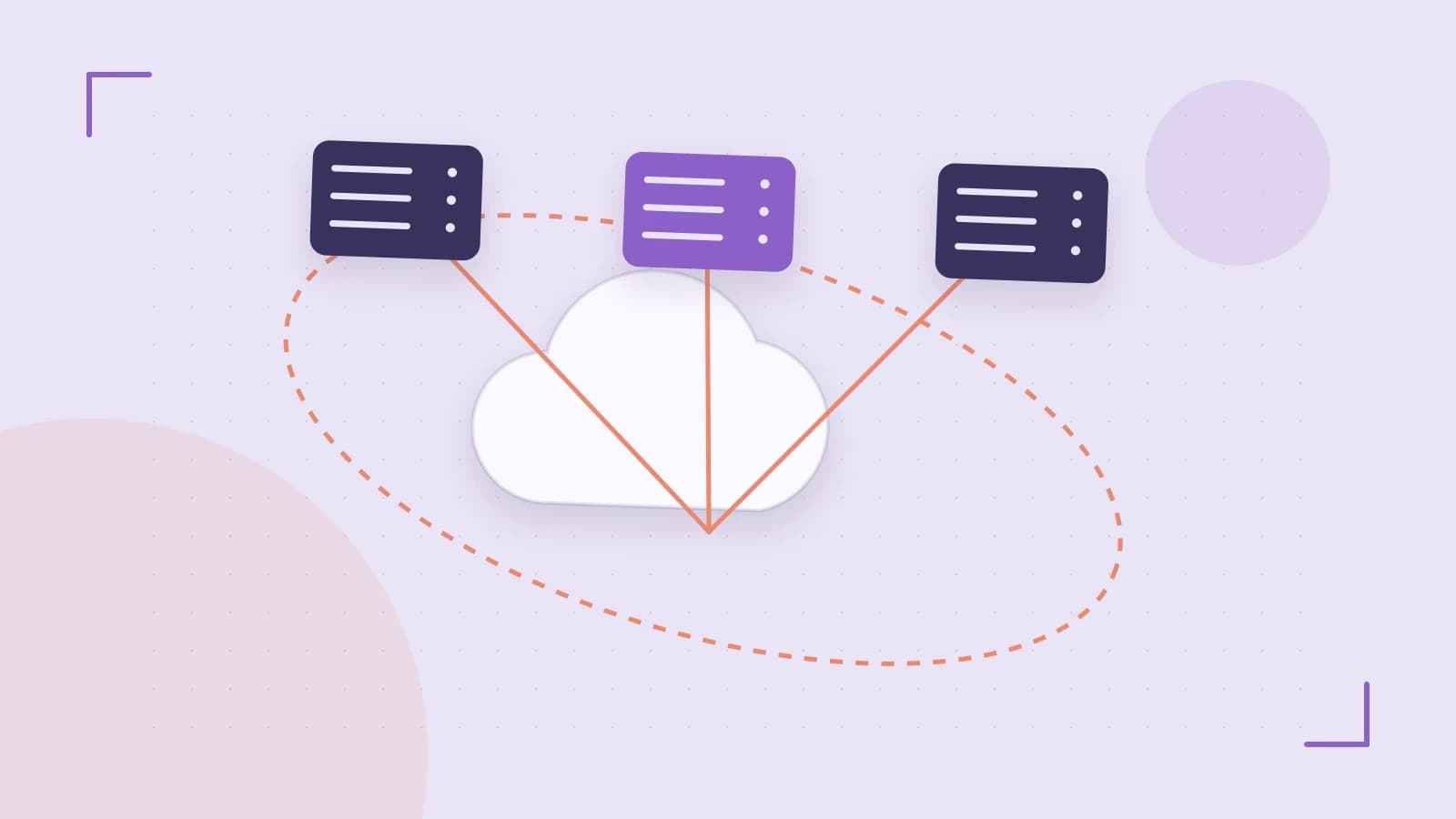 Editorial illustration of cloud infrastructure, connected server racks and an orbital service map