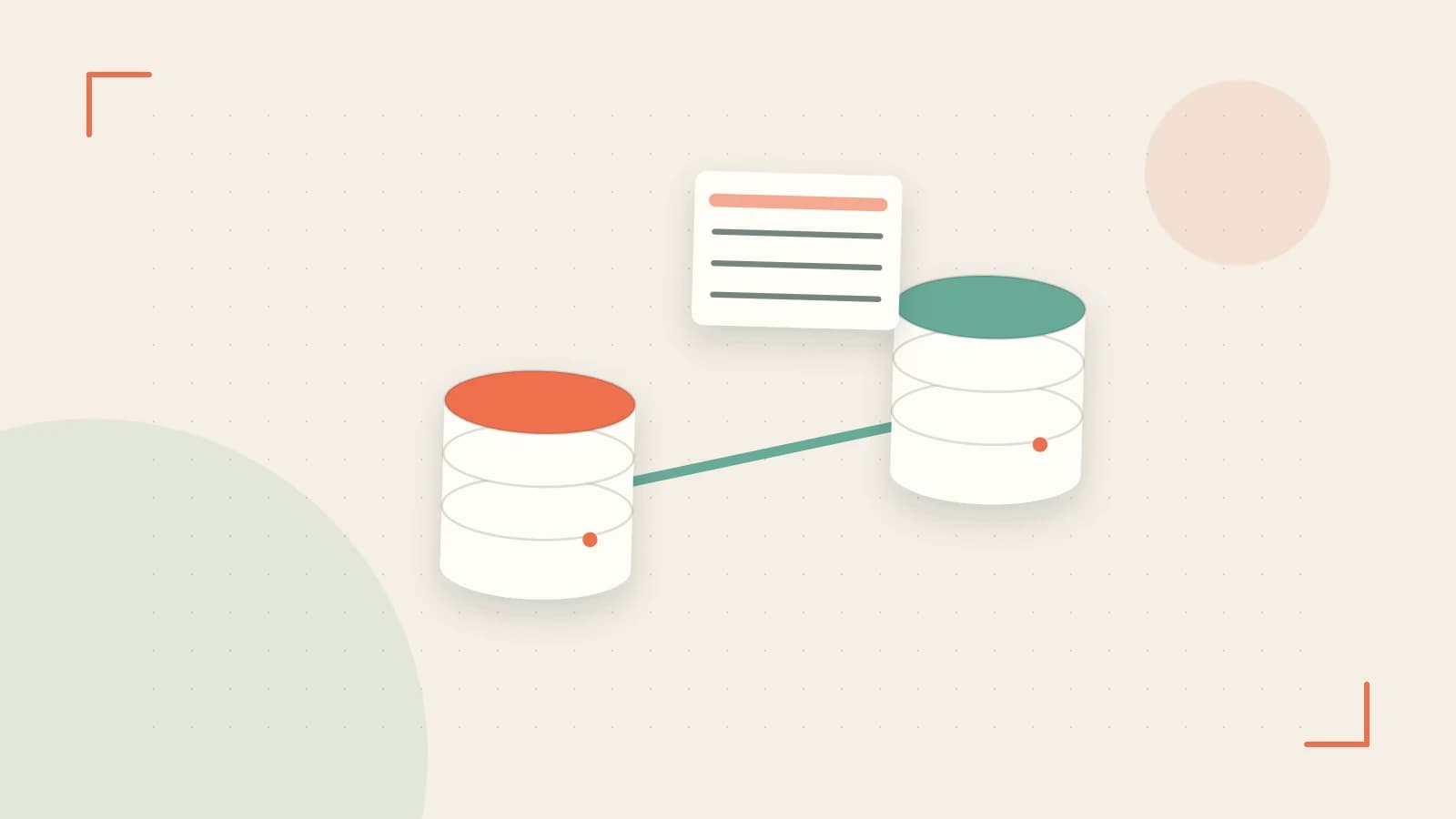Editorial illustration of structured records, database cylinders and relationships between tables