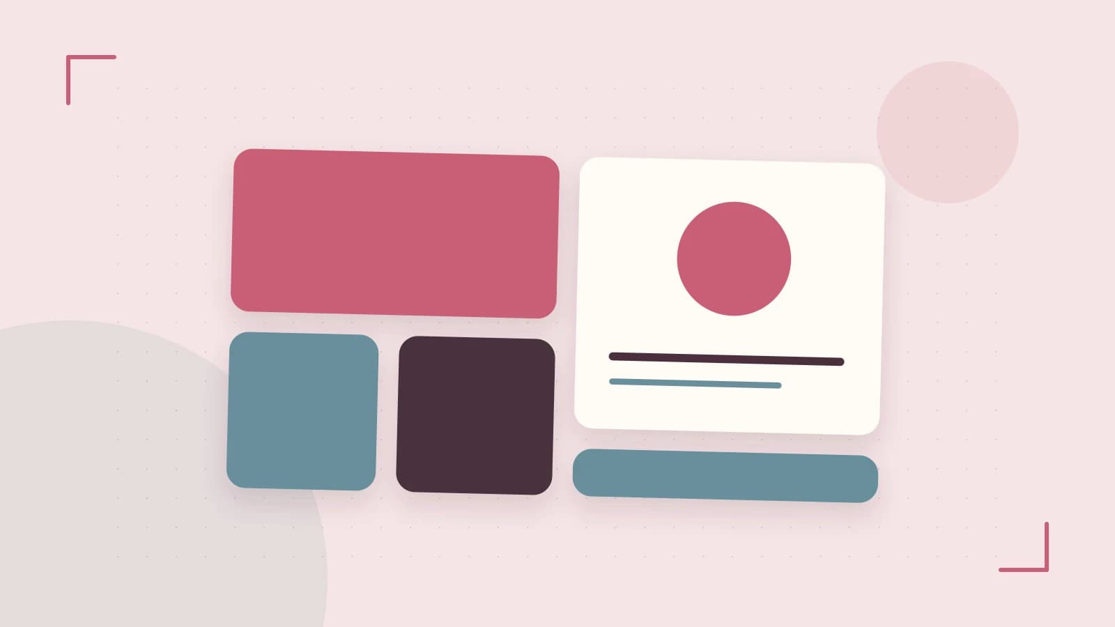 Editorial illustration of responsive browser layouts, overlapping design components and a color system
