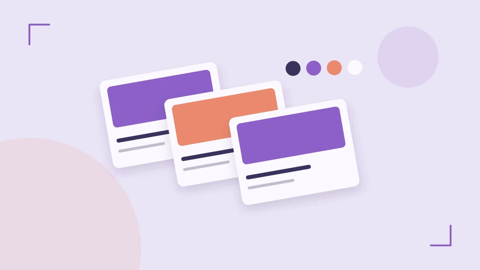 Editorial illustration of responsive browser layouts, overlapping design components and a color system
