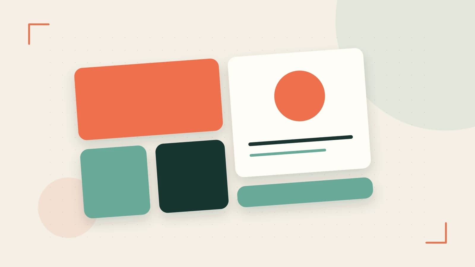 Editorial illustration of responsive browser layouts, overlapping design components and a color system