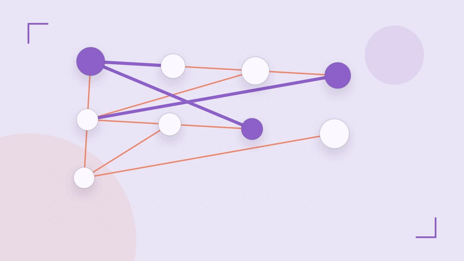 Editorial illustration of an algorithmic node graph with branching paths and a highlighted result