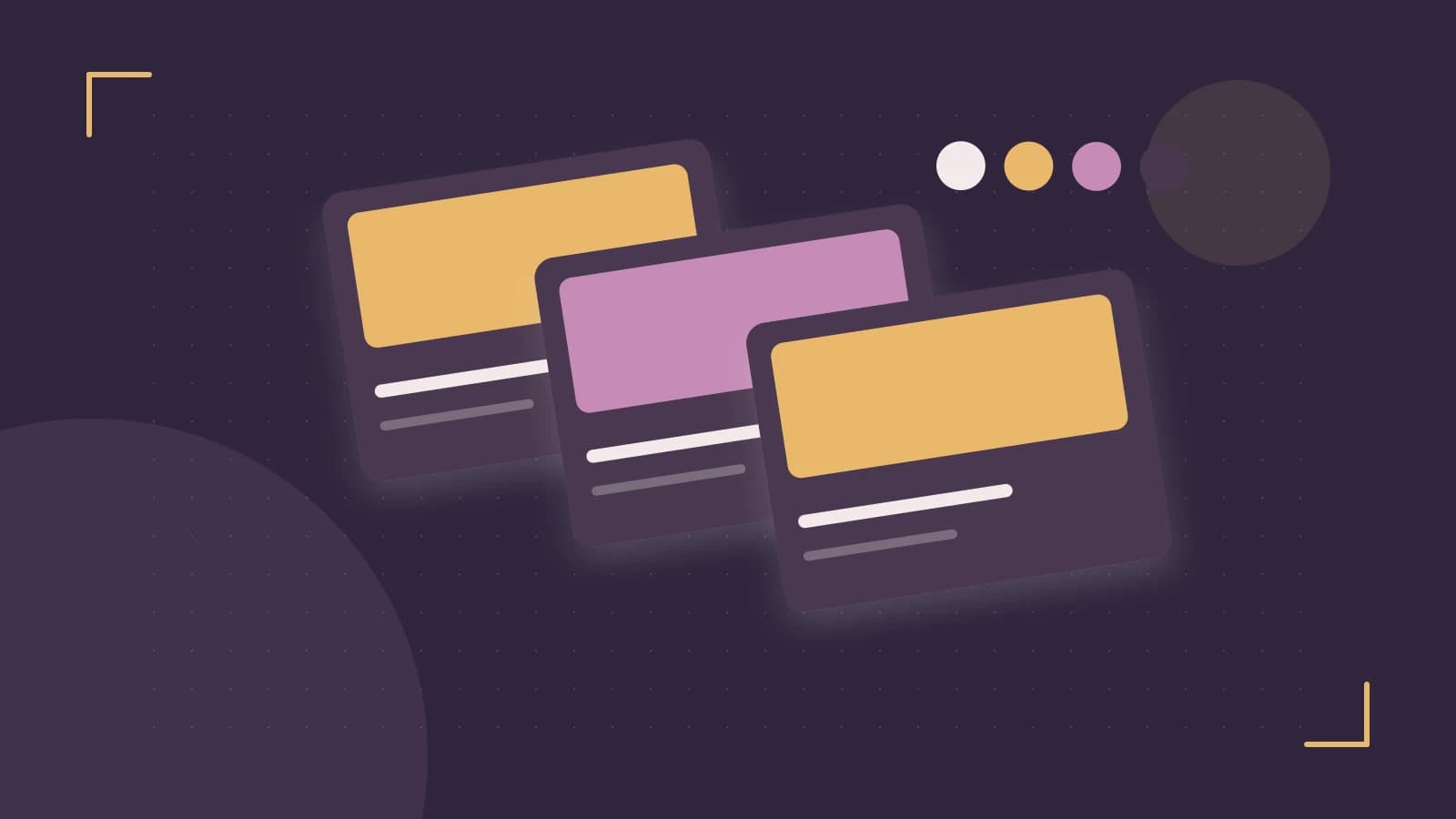 Editorial illustration of responsive browser layouts, overlapping design components and a color system