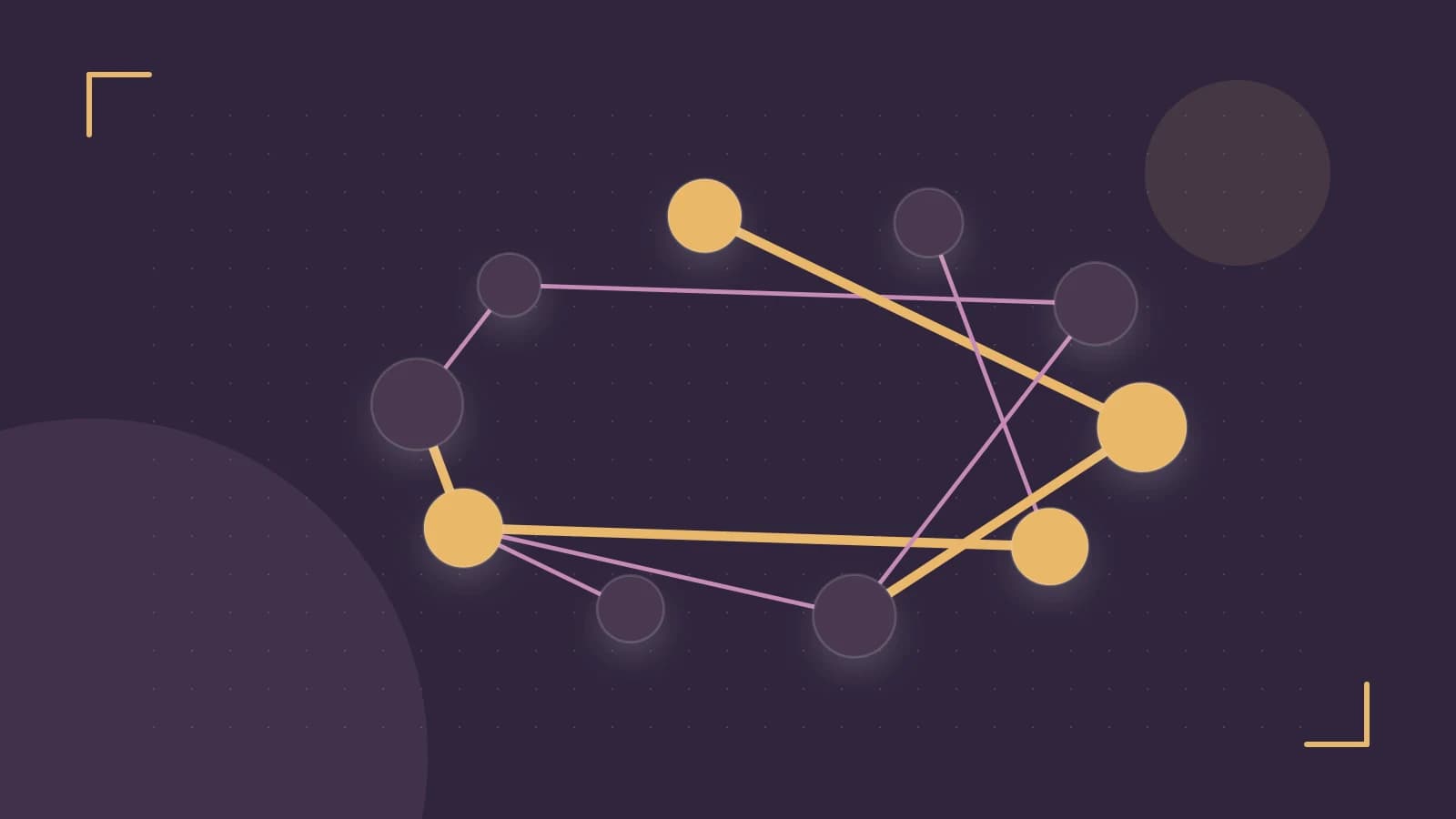 Editorial illustration of an algorithmic node graph with branching paths and a highlighted result