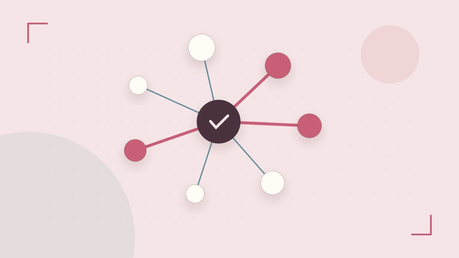 Editorial illustration of an algorithmic node graph with branching paths and a highlighted result