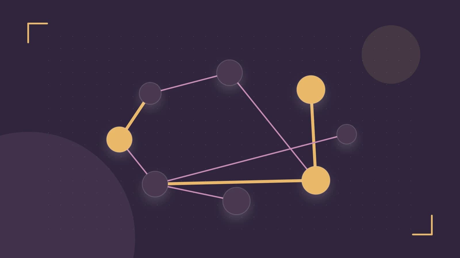 Editorial illustration of an algorithmic node graph with branching paths and a highlighted result