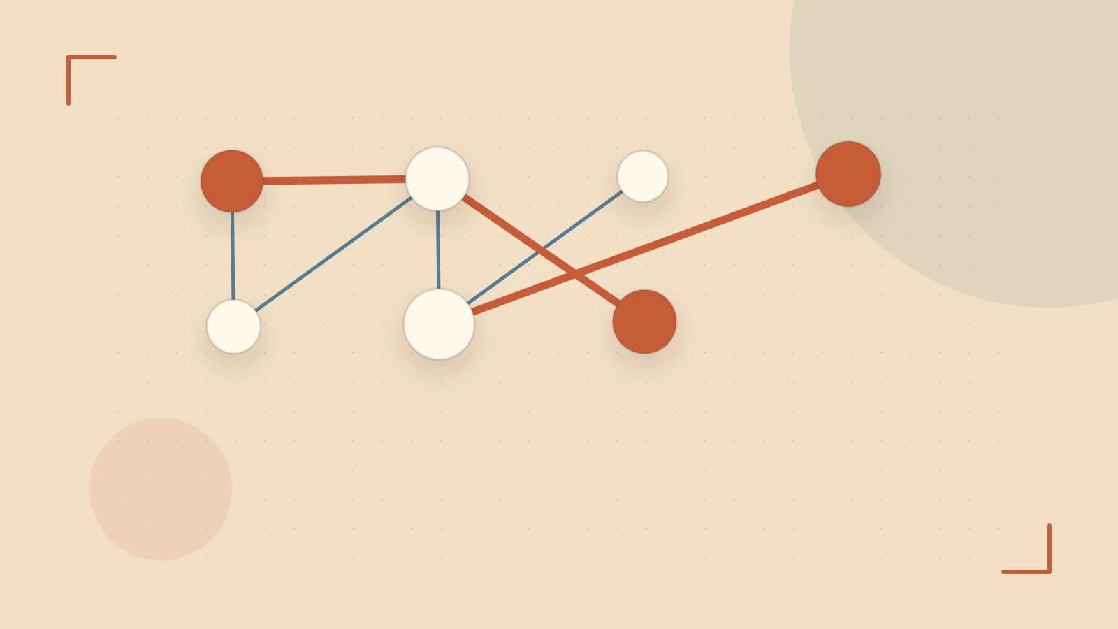 Editorial illustration of an algorithmic node graph with branching paths and a highlighted result