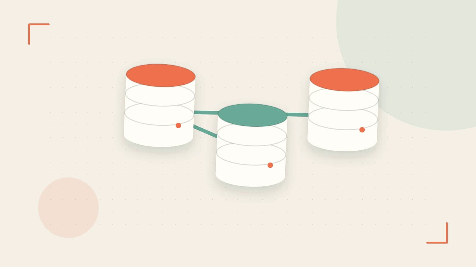 Editorial illustration of structured records, database cylinders and relationships between tables