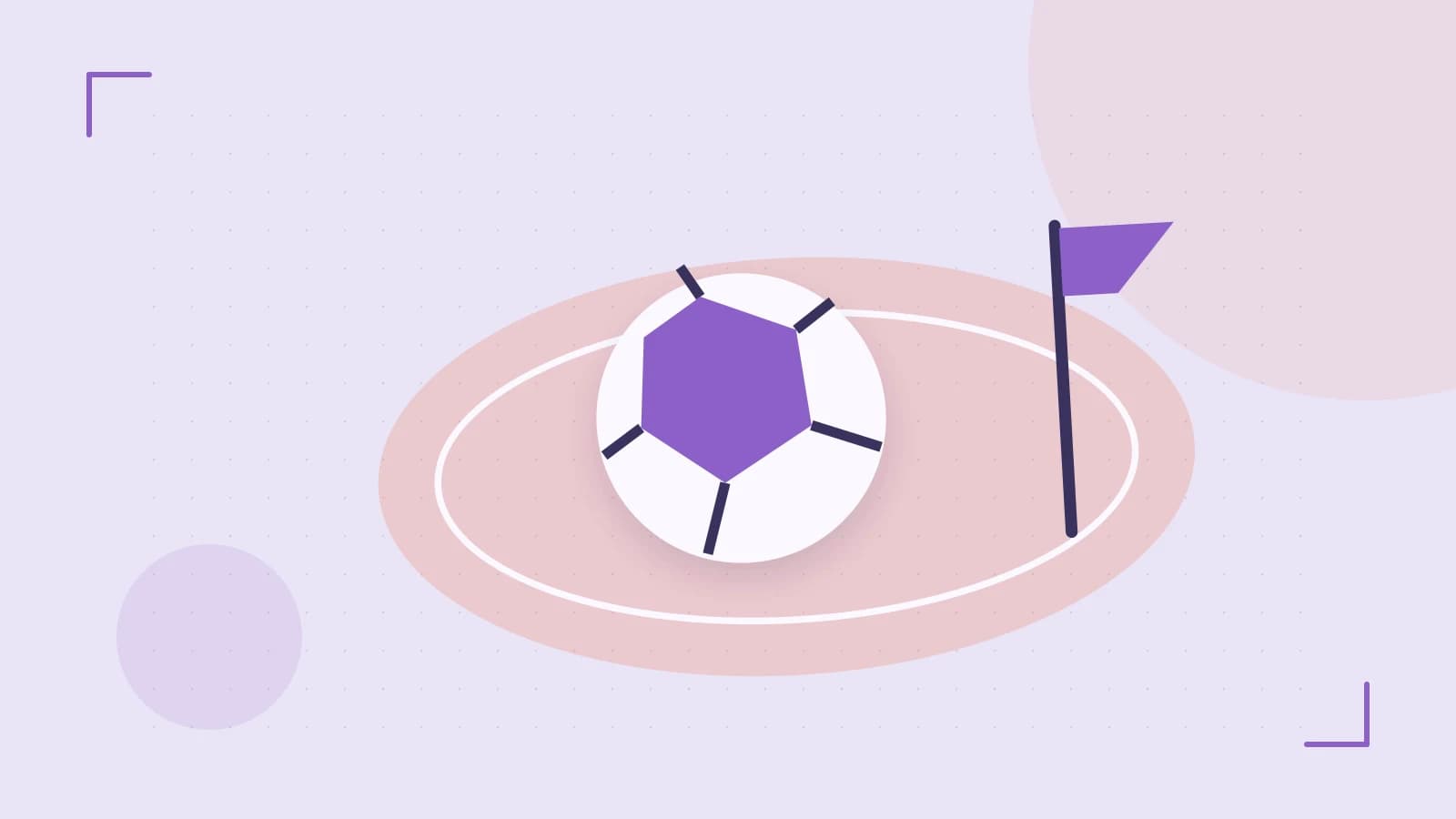 Editorial illustration of a stylized sports ball, stadium geometry and dynamic arcs