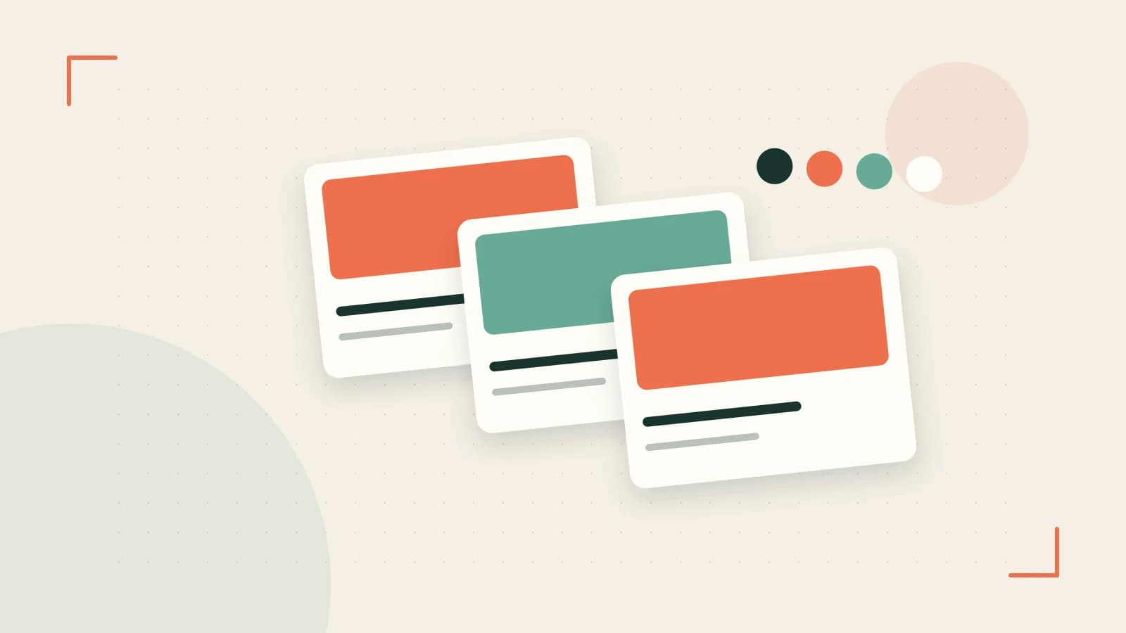 Editorial illustration of responsive browser layouts, overlapping design components and a color system