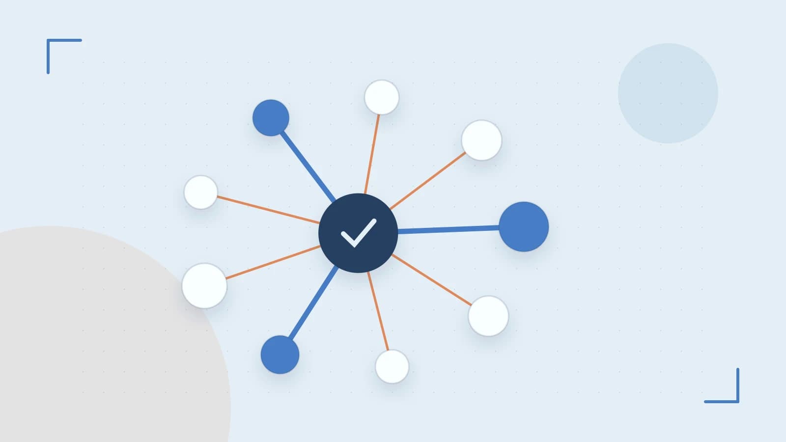 Editorial illustration of an algorithmic node graph with branching paths and a highlighted result