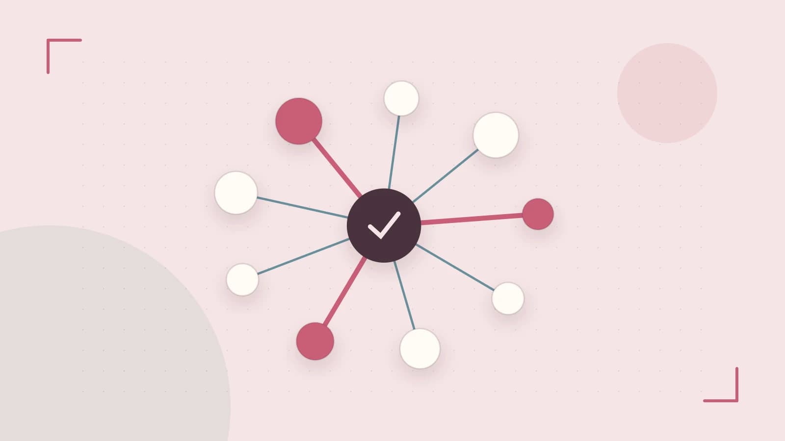 Editorial illustration of an algorithmic node graph with branching paths and a highlighted result