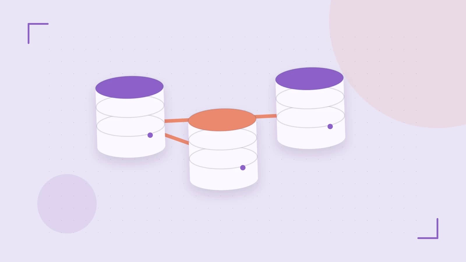 Editorial illustration of structured records, database cylinders and relationships between tables