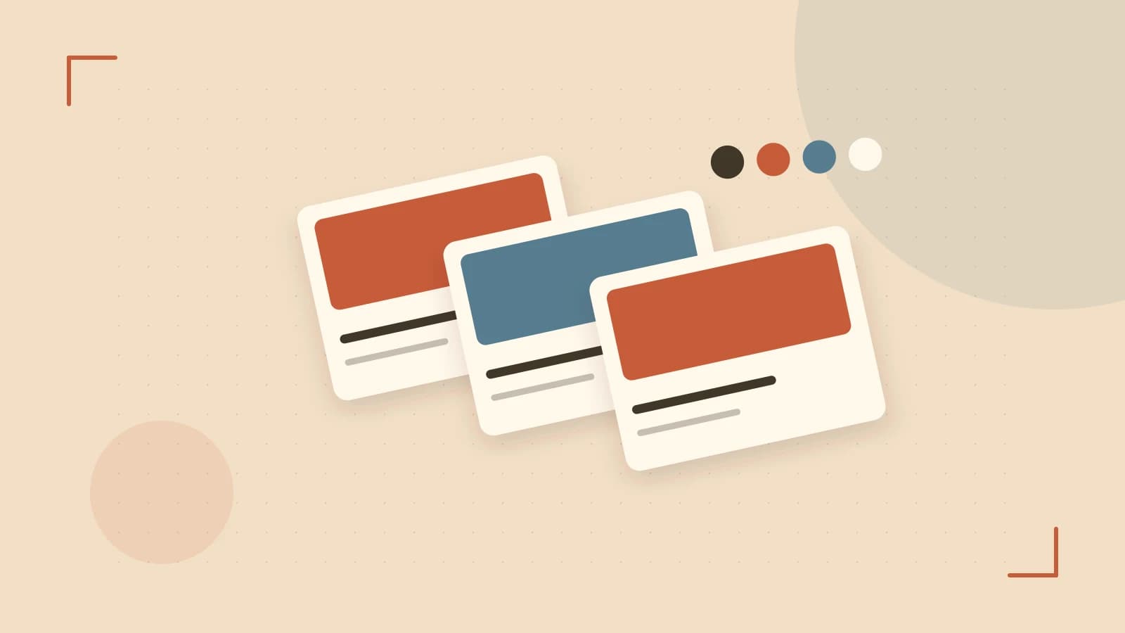 Editorial illustration of responsive browser layouts, overlapping design components and a color system