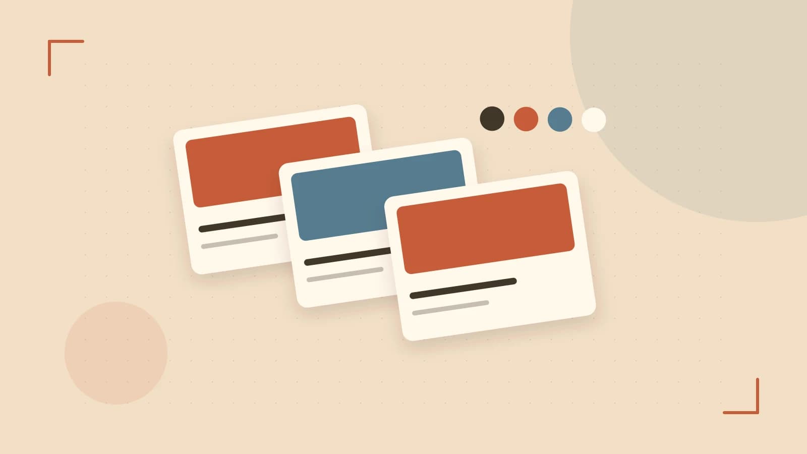 Editorial illustration of responsive browser layouts, overlapping design components and a color system