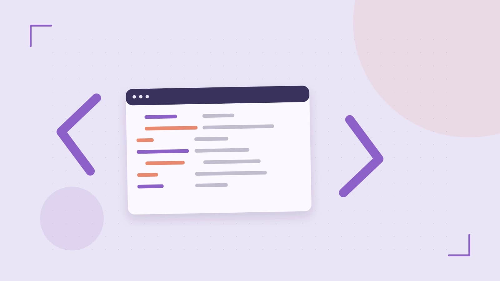 Editorial illustration of an abstract code editor, syntax blocks and oversized programming brackets