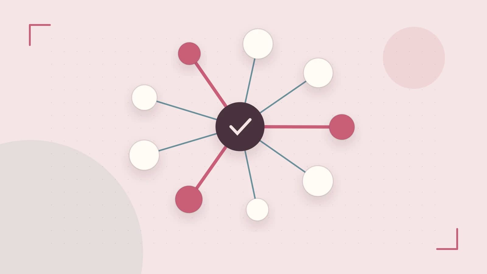 Editorial illustration of an algorithmic node graph with branching paths and a highlighted result