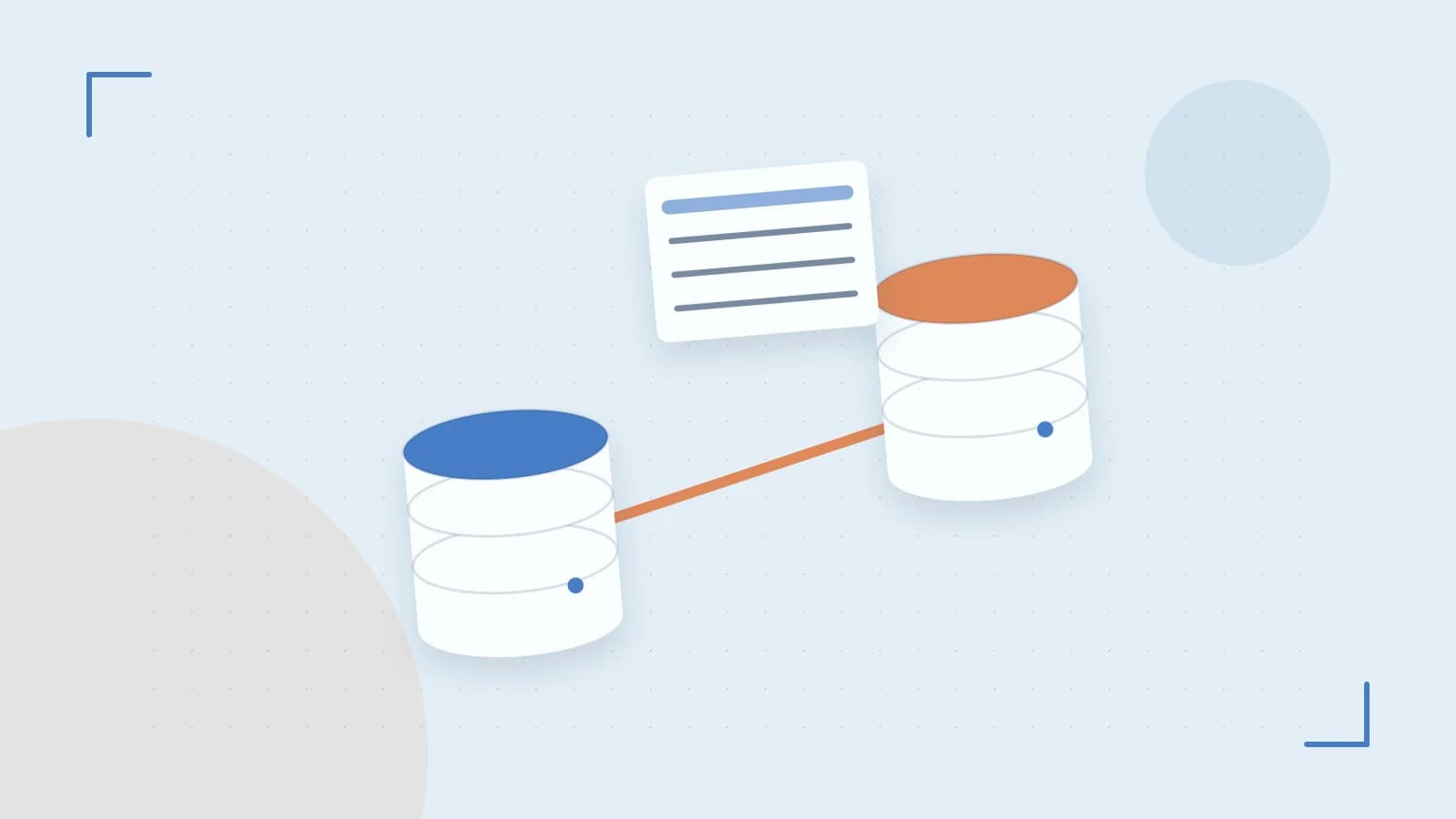 Editorial illustration of structured records, database cylinders and relationships between tables