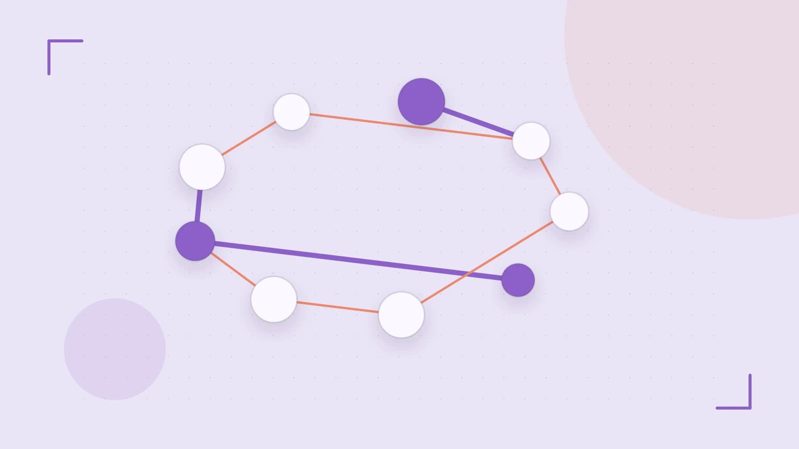 Editorial illustration of an algorithmic node graph with branching paths and a highlighted result