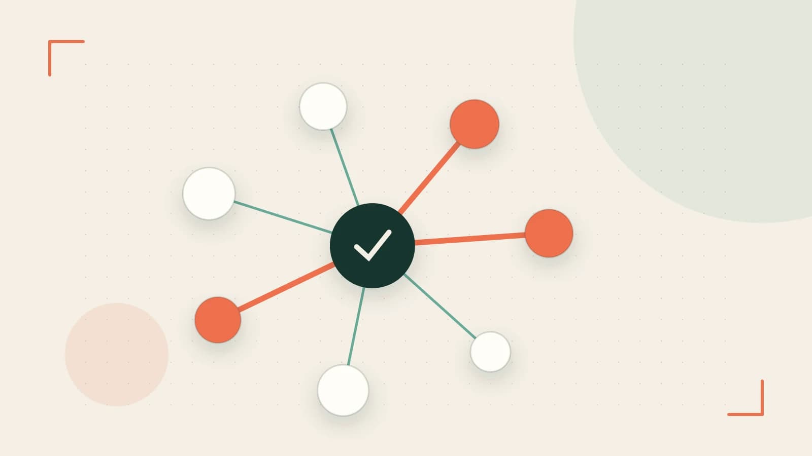 Editorial illustration of an algorithmic node graph with branching paths and a highlighted result