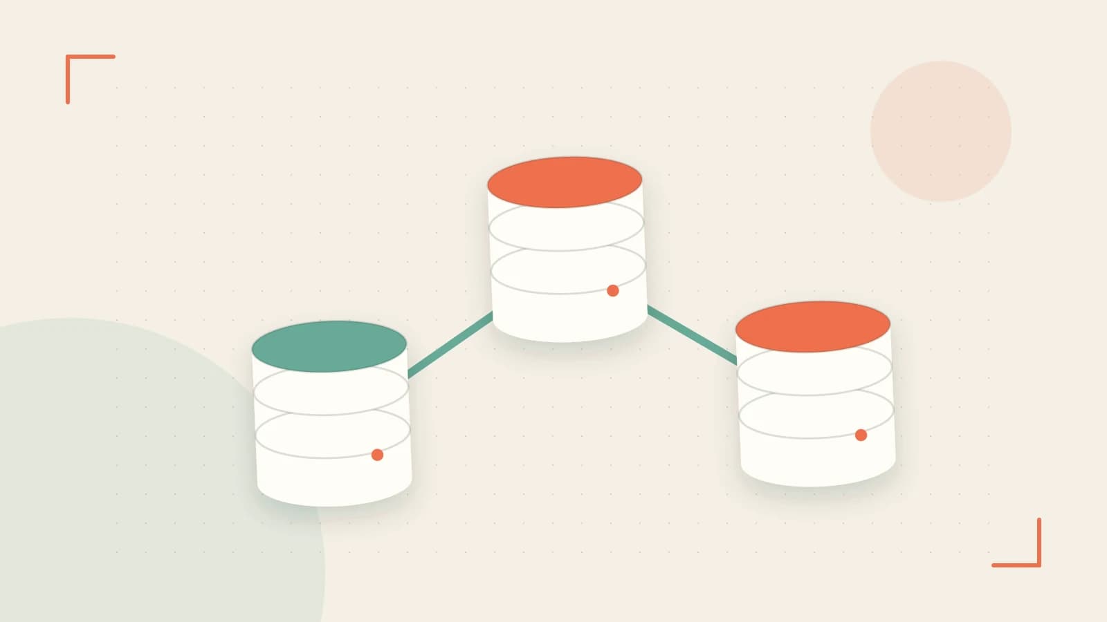 Editorial illustration of structured records, database cylinders and relationships between tables