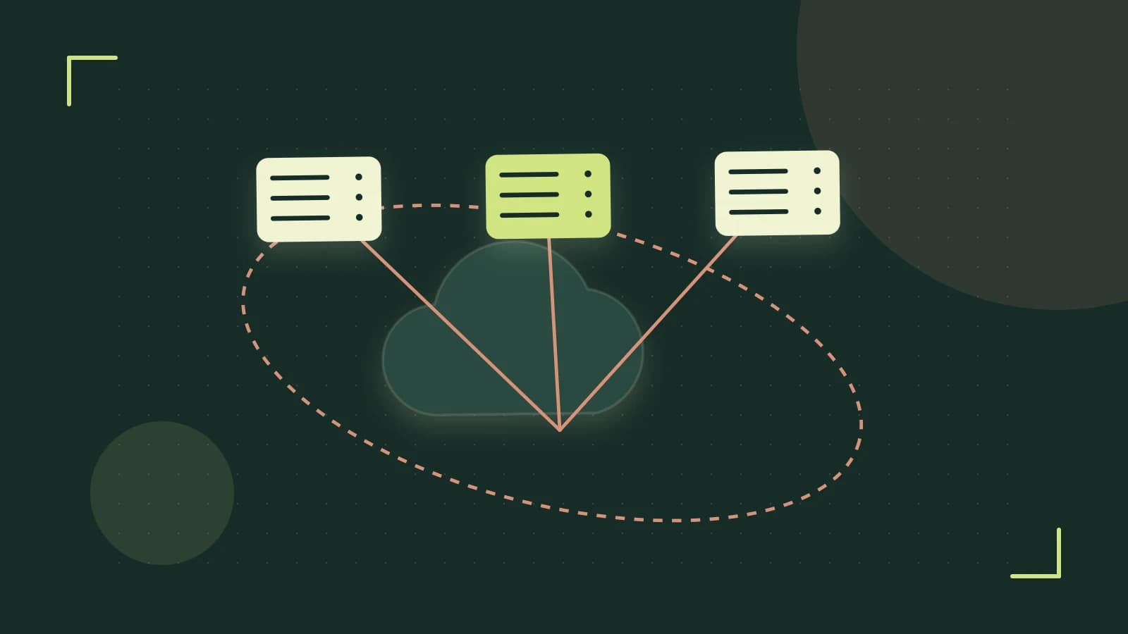 Editorial illustration of cloud infrastructure, connected server racks and an orbital service map