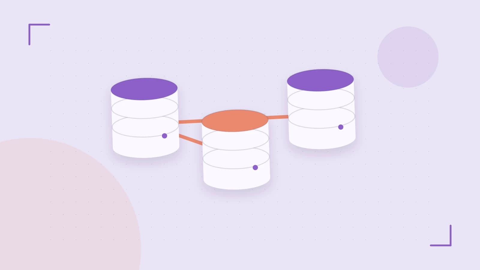 Editorial illustration of structured records, database cylinders and relationships between tables