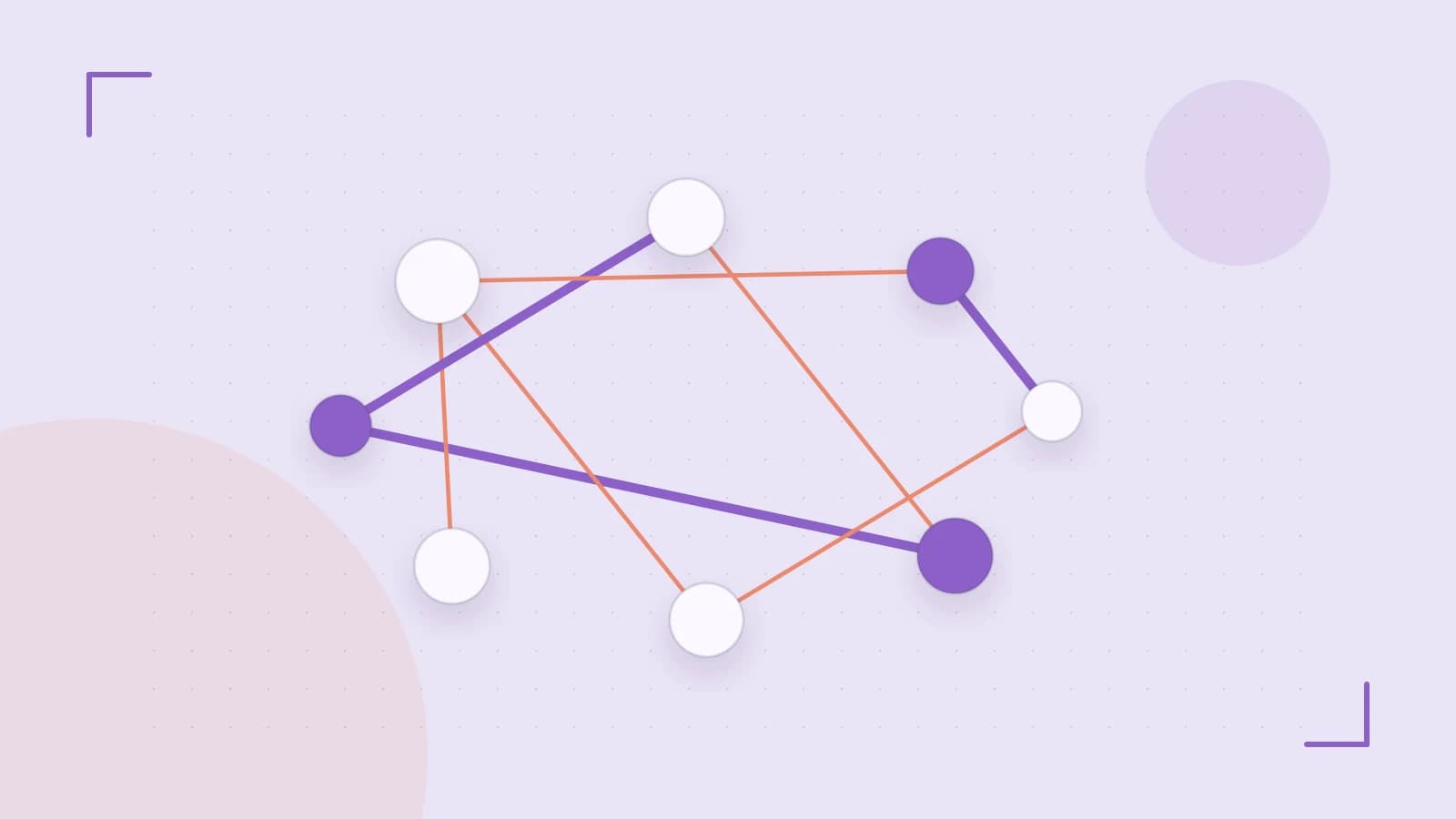 Editorial illustration of an algorithmic node graph with branching paths and a highlighted result