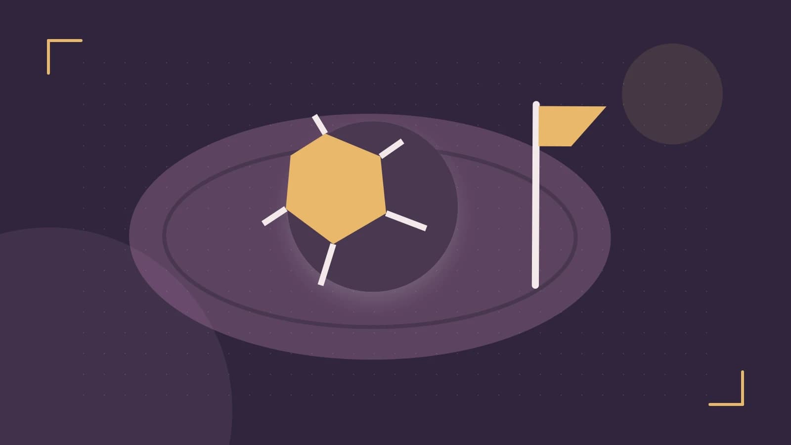 Editorial illustration of a stylized sports ball, stadium geometry and dynamic arcs