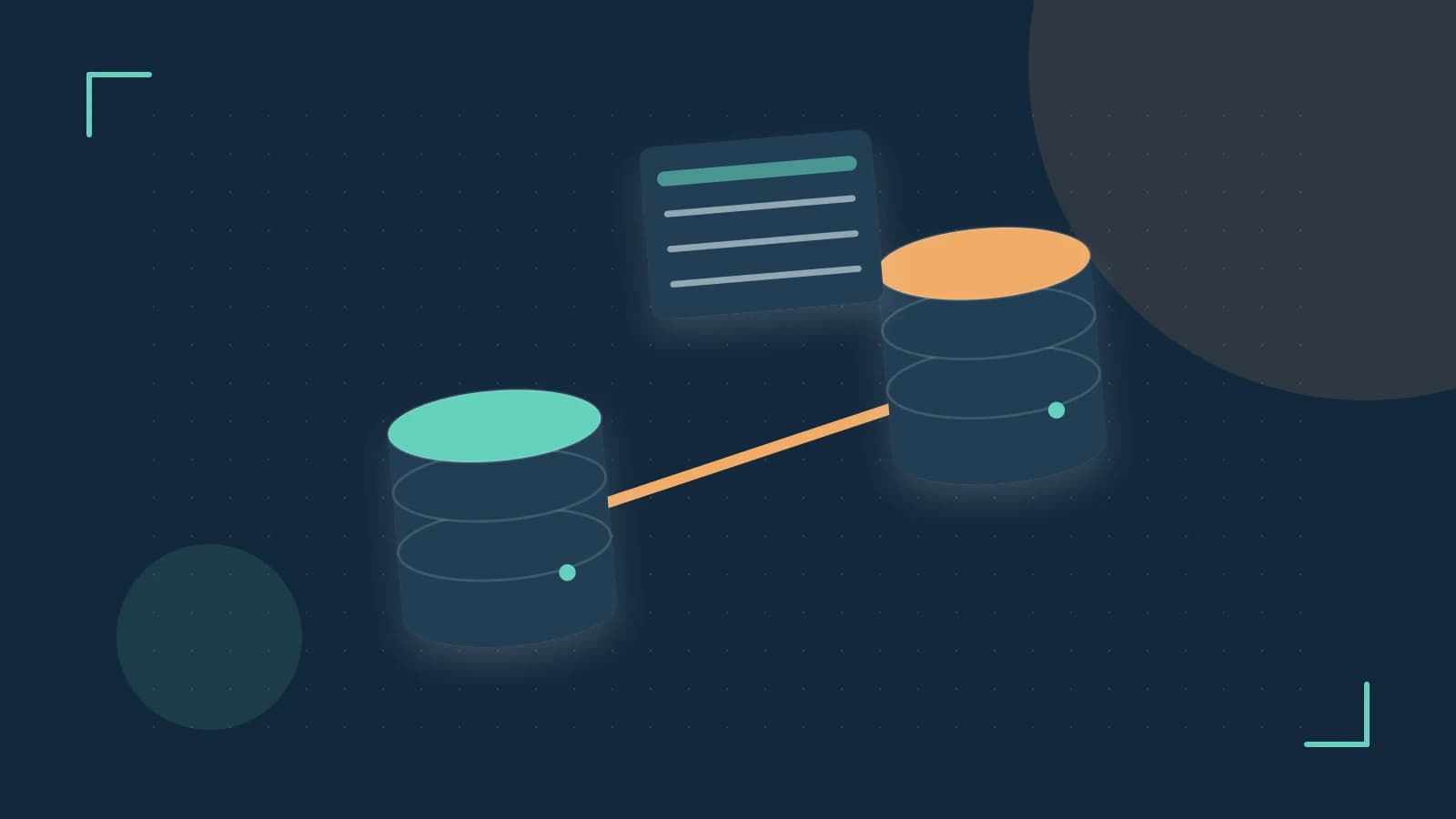 Editorial illustration of structured records, database cylinders and relationships between tables